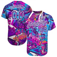 Maillot de baseball 3D personnalisé avec inscriptions blanches et violettes, motif graffiti authentique