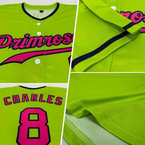 Maillot de baseball authentique rose-vert marine fluo personnalisé