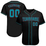 Maillot de baseball personnalisé noir bleu sarcelle-rouge authentique