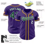 Maillot de baseball authentique à rayures fines, blanc, violet, vert, personnalisé