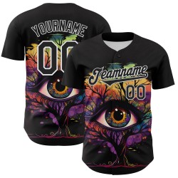 Maglia con motivo a maglia nera autentica personalizzata 3D bianca con albero rave baseball eye