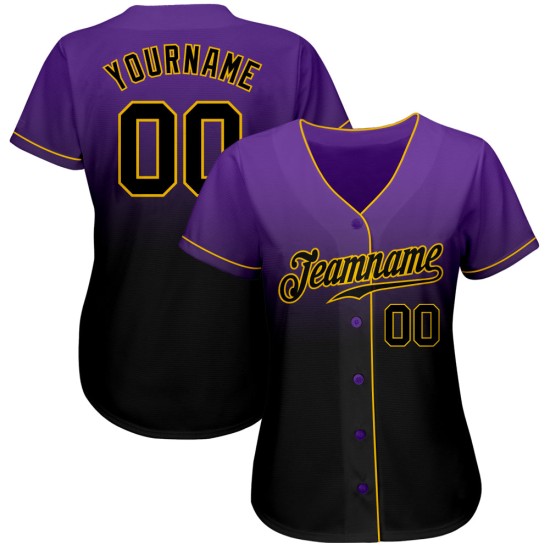 Maillot de baseball tendance violet délavé, personnalisé, noir et or, authentique