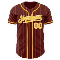 Maillot de baseball authentique à rayures bordeaux et blanches, personnalisé et doré