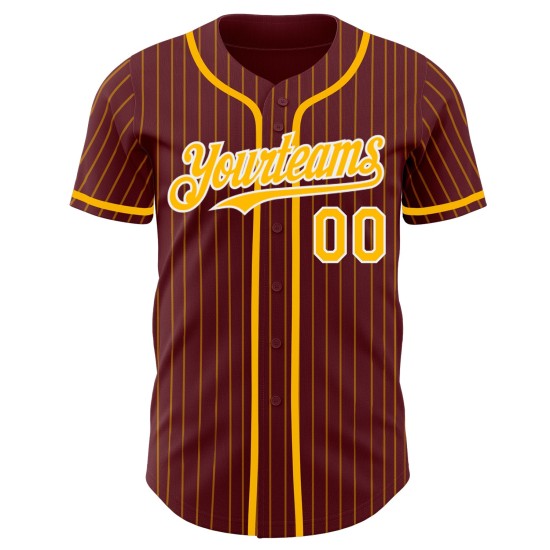 Maillot de baseball authentique à rayures bordeaux et blanches, personnalisé et doré