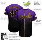 Maillot de baseball tendance violet délavé, personnalisé, noir et or, authentique