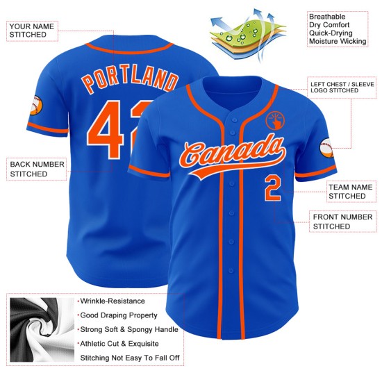 Maillot de baseball authentique Blue Thunder orange-blanc personnalisé