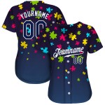 Maillot de baseball personnalisé avec puzzle autisme, pièces bleu marine et blanches 3D, authentique, sensibilisation Maillot de baseball personnalisé avec puzzle autisme, pièces bleu marine et blanches 3D, authentique, sensibilisation