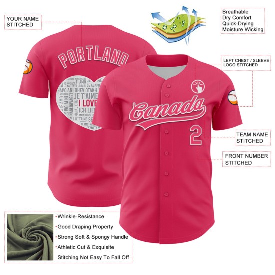 Maglia da baseball personalizzata per San Valentino, con cuore autentico rosa e bianco, 3D
