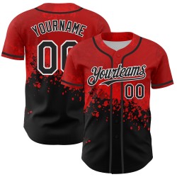 Maglia da baseball personalizzata Rave Design Splatter nera, bianca e rossa con motivo 3D autentico