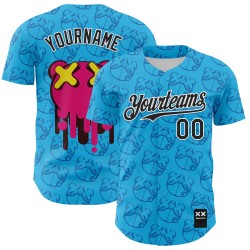 Maglia da baseball Revzzz Sky Bear personalizzata, nera e bianca, 3D Blue Drip, autentica