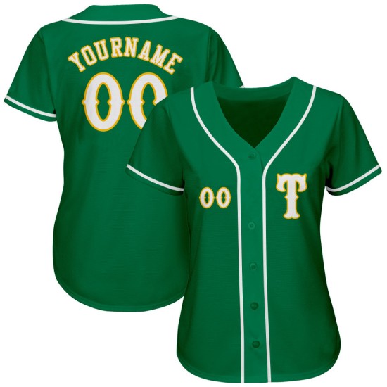 Maglia da baseball verde personalizzata Kelly autentica bianco-oro