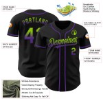 Maglia da baseball personalizzata, autentica, in tinta unita verde-viola sfumata nera, stile neon