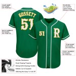 Maglia da baseball verde personalizzata Kelly autentica bianco-oro