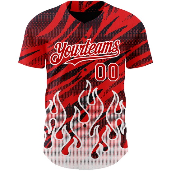 Maglia da baseball rosso fiamma nera e bianca, modello personalizzato, design 3D autentico