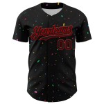 Maglia da baseball personalizzata con motivo a coriandoli 3D autentico rosso nero