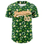 Maglia da baseball autentica 3D Green Shamrock St. Patrick's White-Bay personalizzata Orange Beer
