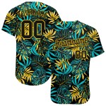 Maillot de baseball personnalisé motif feuilles de palmier noir tropical noir-or 3D authentique