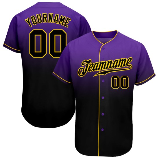 Maillot de baseball tendance violet délavé, personnalisé, noir et or, authentique